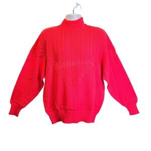 VINTAGE 80s OSSI Skiwear Neon Pink Bat Wing Ski Sweater Size Large